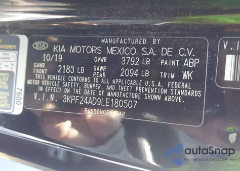 2020 Kia Forte Fe from USA, damaged, VIN 3KPF24AD9LE180507